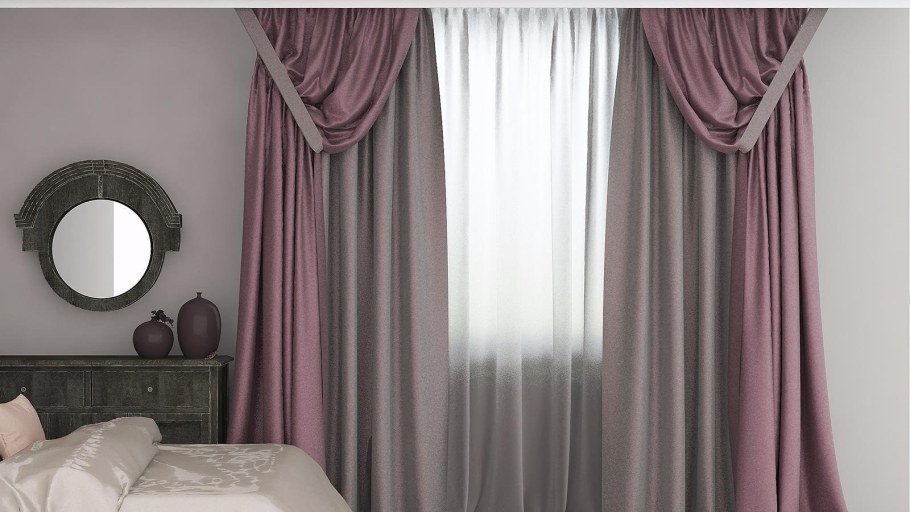 Шторы серые с розовым