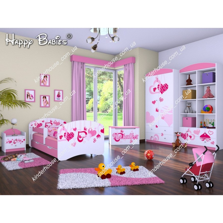 Детская кровать розовая с сердечками