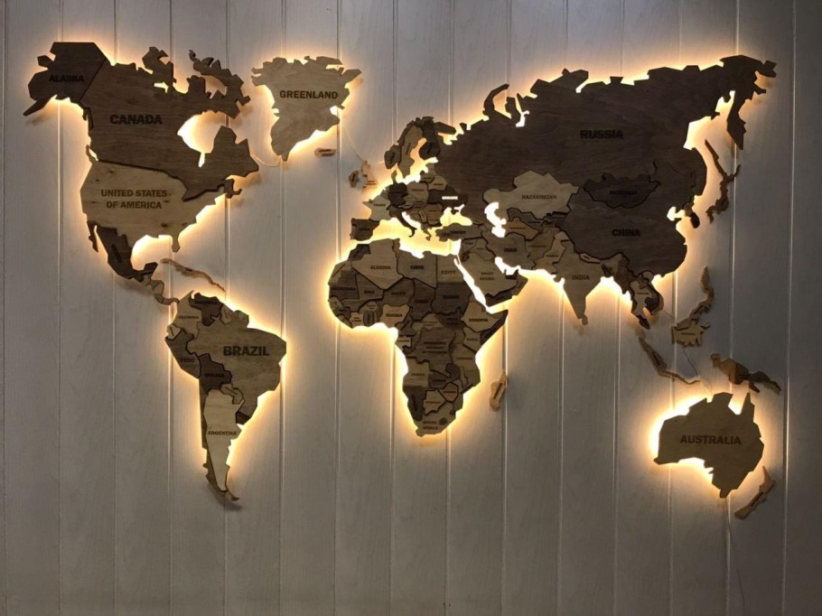 Карта деревянная на стену с подсветкой