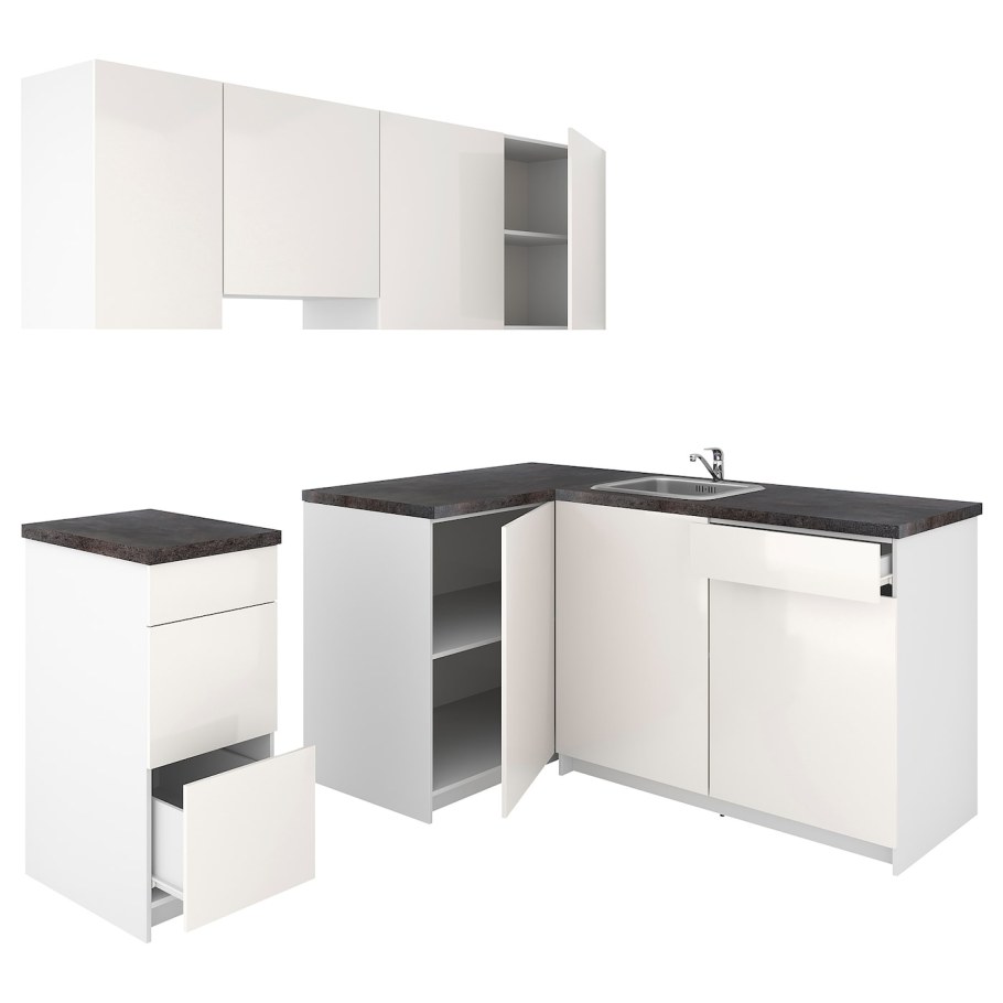 КНОКСХУЛЬТ кухня, глянцевый, белый, 220x61x220 см