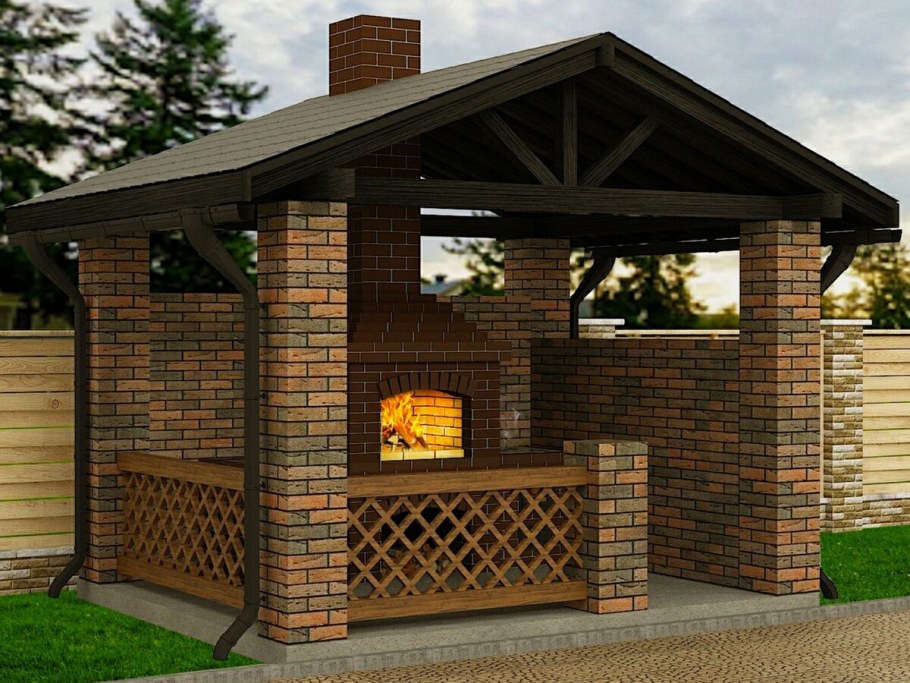 Беседка 3.5х5 из кирпича с барбекю
