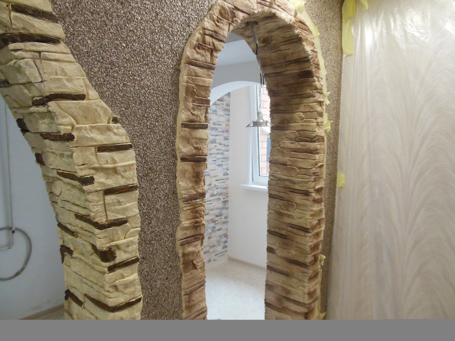 Отделка арки искусственным камнем