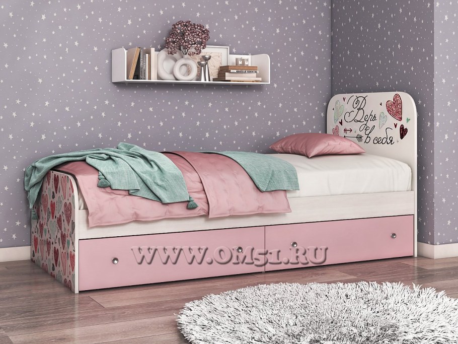 Кровать Малибу с 2 ящиками кр 10 (ясень белый/белый)