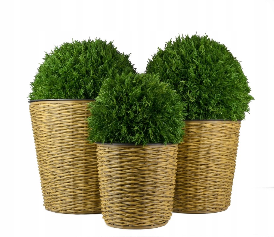 Кашпо из ротанга в саду