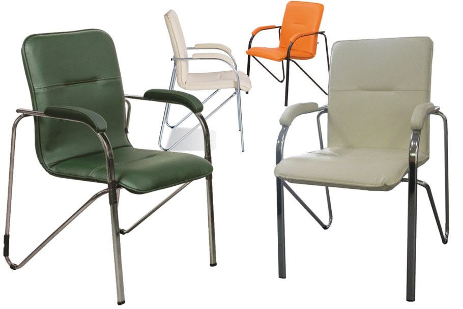 Офисный стул Самба хром экокожа dollaro 350 (подлокотники т.орех)600*560*880