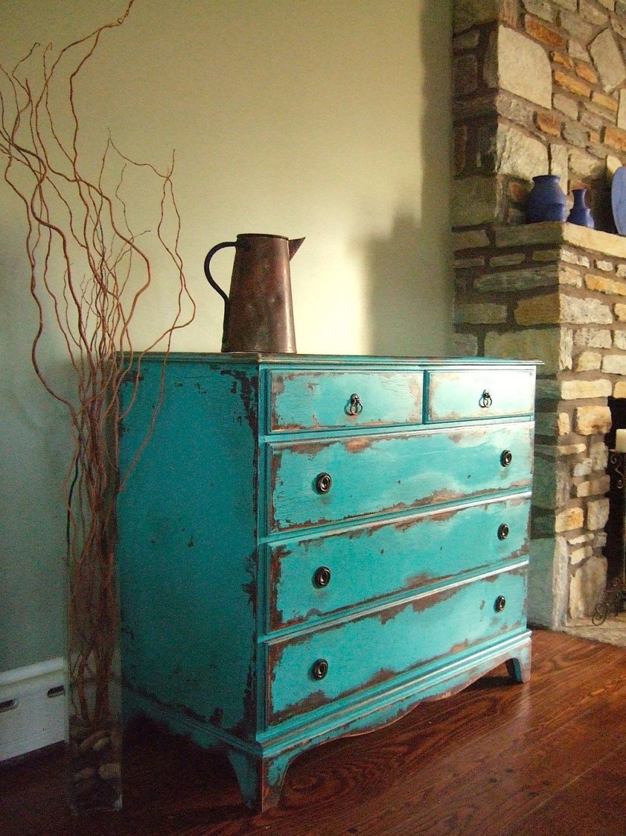 Старинный комод бирюза