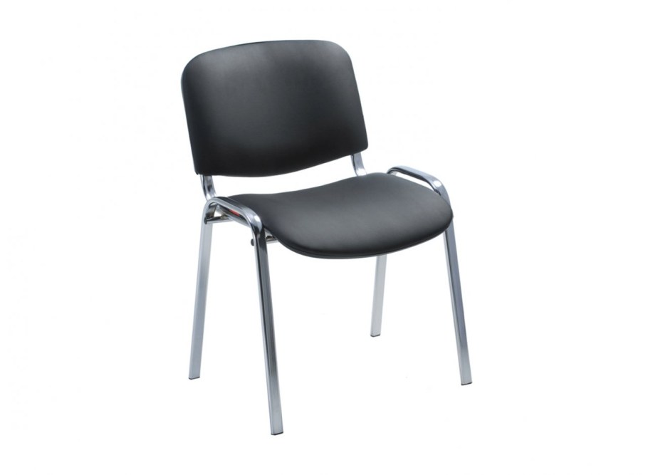 Стул изо кожзам серый каркас хром