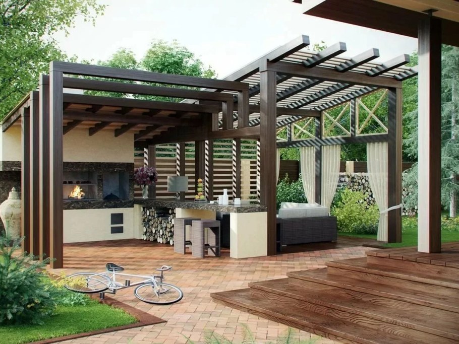 Зона барбекю с перголой