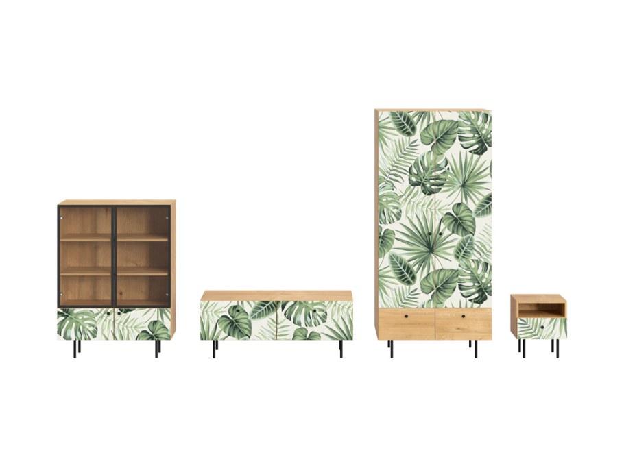 Тумба под TV Frida с принтом Monstera на деревянных ножках