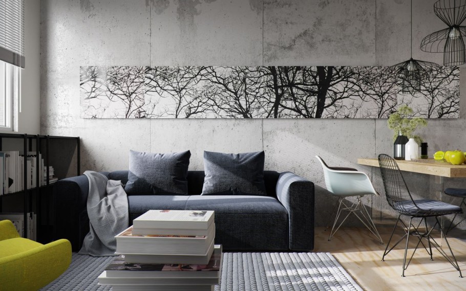 Бетонные стены в интерьере