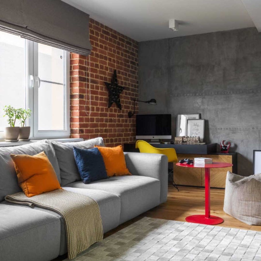 Комната с бетонными стенами