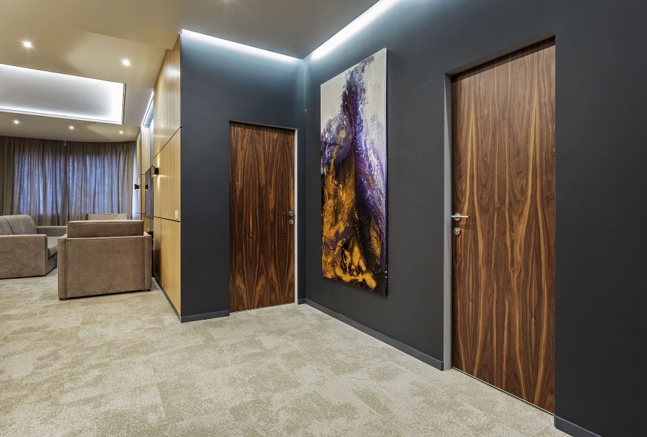 Скрытая дверь шпон в интерьере