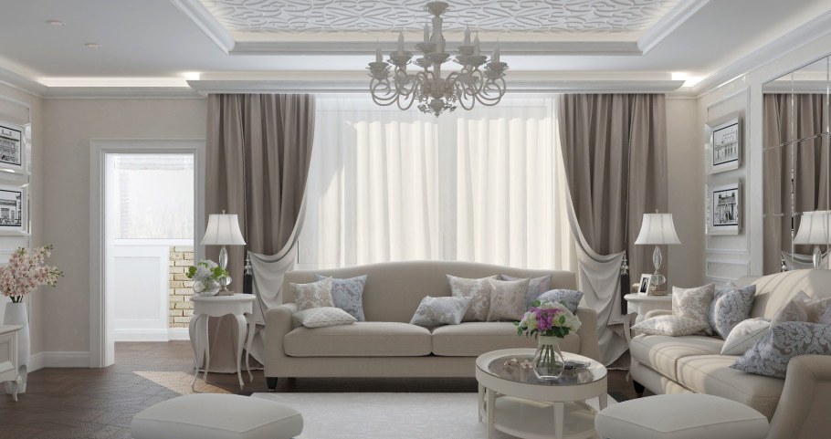 Гостиная в стиле Неоклассика в светлых тонах