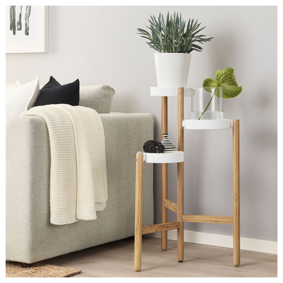 Satsumas САТСУМАС пьедестал для цветов, бамбук/белый 78 см