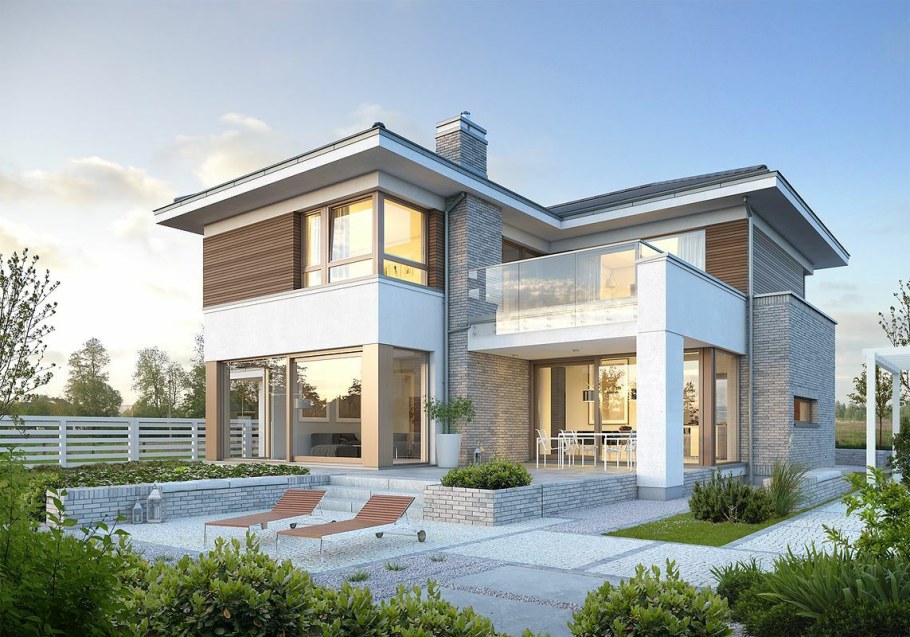 Двухэтажный дом в современном стиле