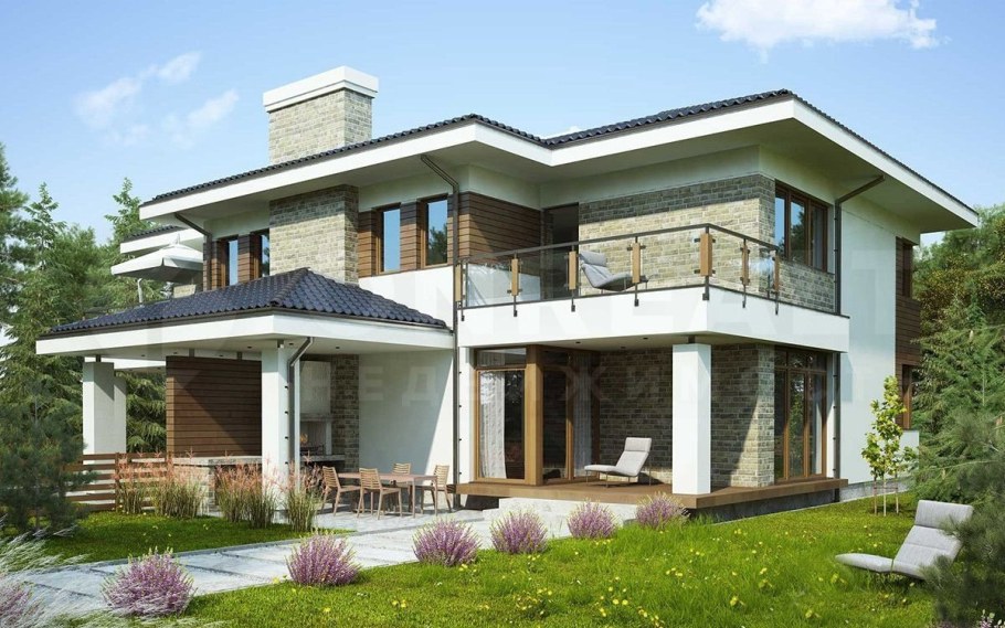 Красивые дома с балконами и террасой