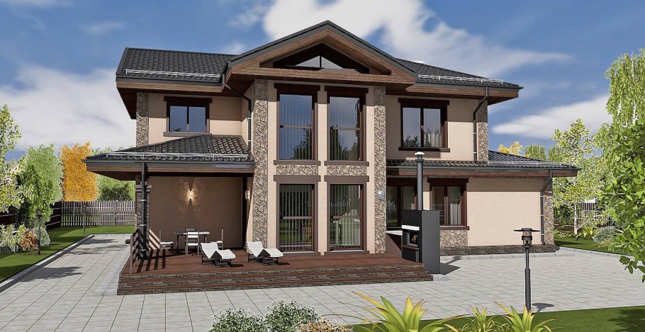 Двухэтажный коттедж с террасой