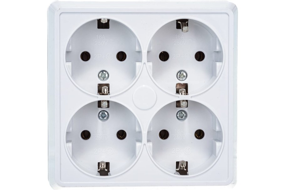 Розетка Universal Олимп 4-ая б/з белая, квадрат 1164