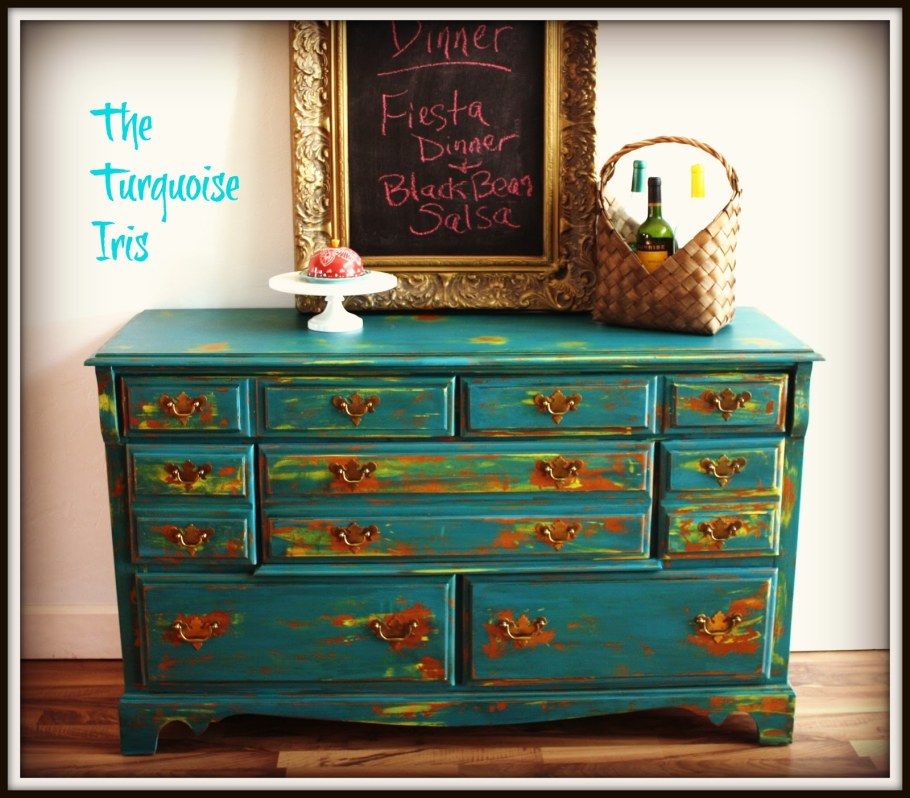 Комод серо-бирюзовый