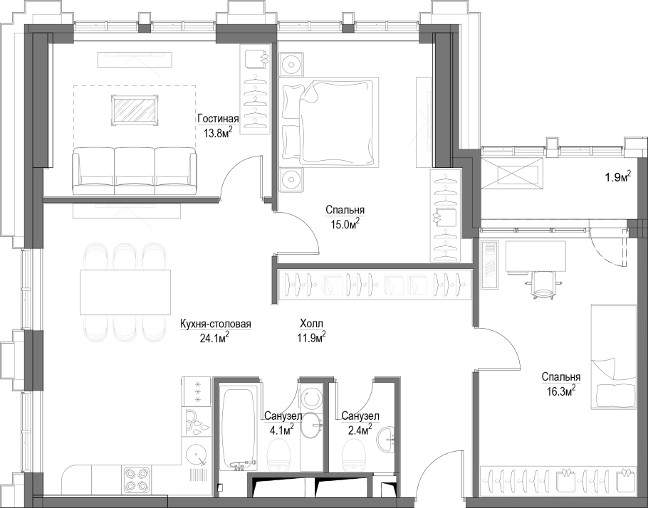 Планировка 3 комнатной квартиры 90 кв м