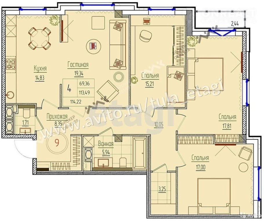 Планировка четырехкомнатной квартиры