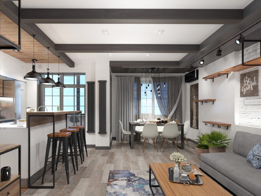 Стильный дизайн квартиры 100 кв/м со свободной планировкой