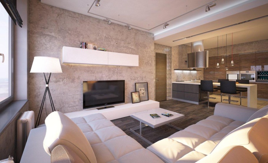 Кухня гостиная лофт 24 кв