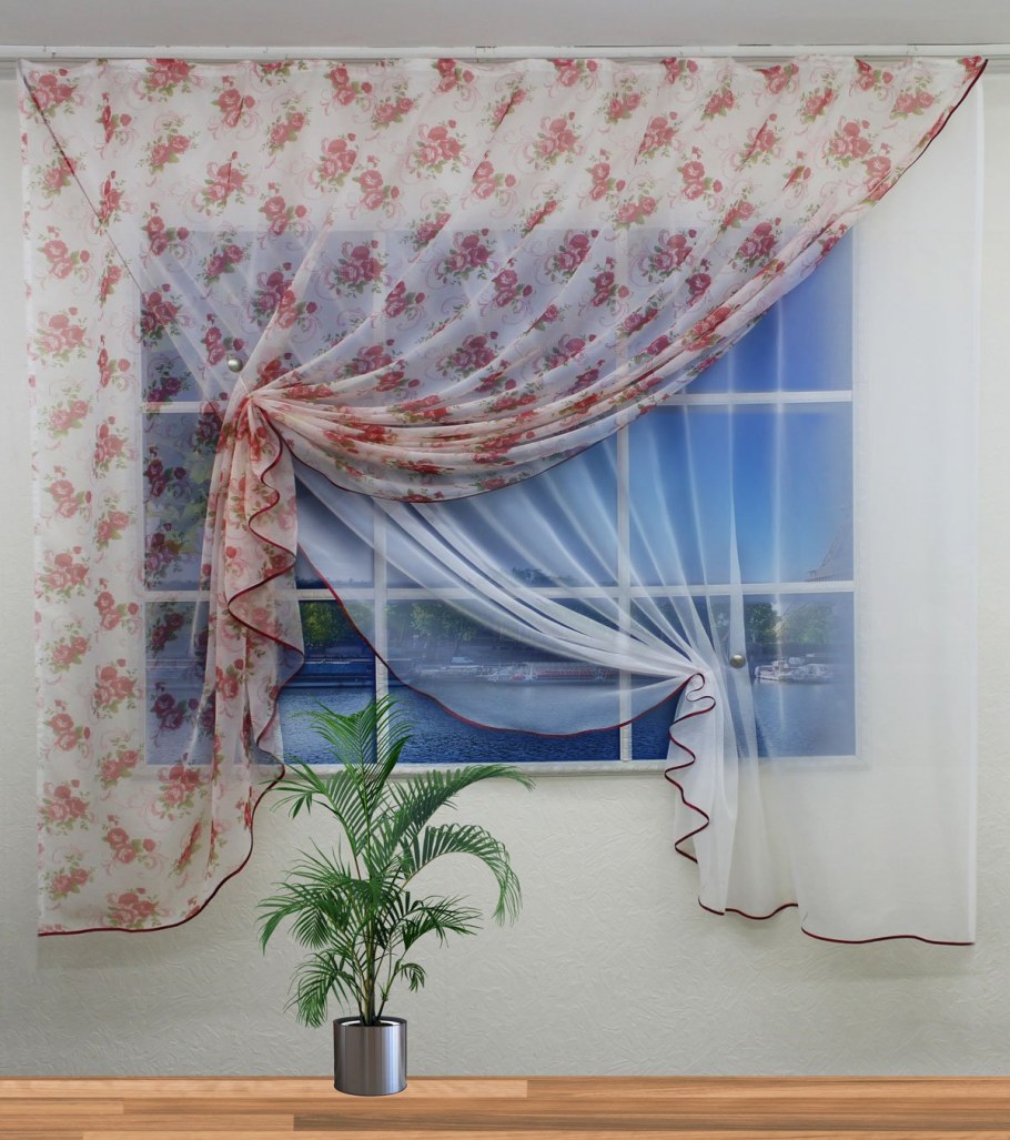 Ассиметричные шторы на кухню