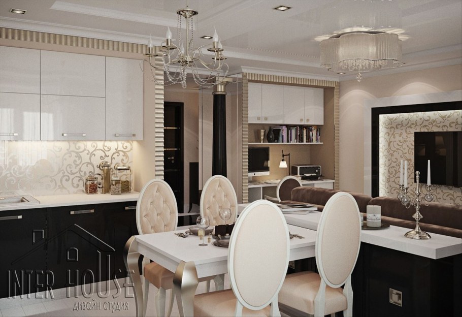 Светлая кухня в стиле арт деко