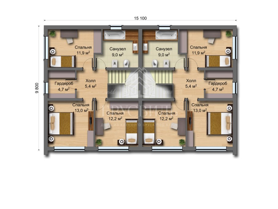 Планировка дуплекса 110 м2