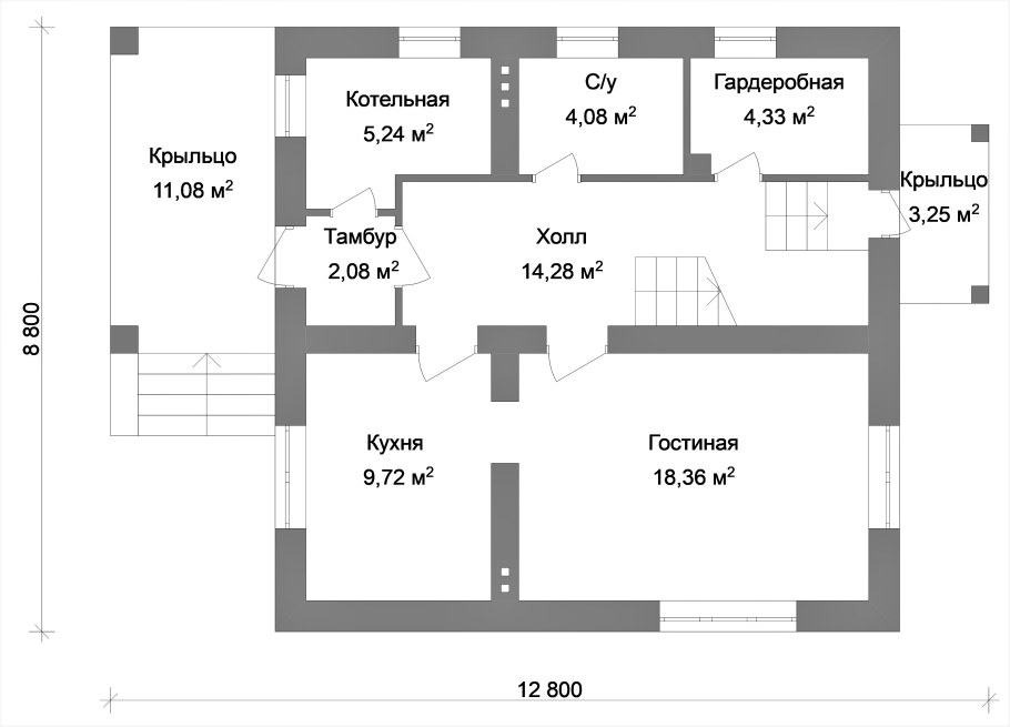 Планировка дома одноэтажного с тремя спальнями и террасой