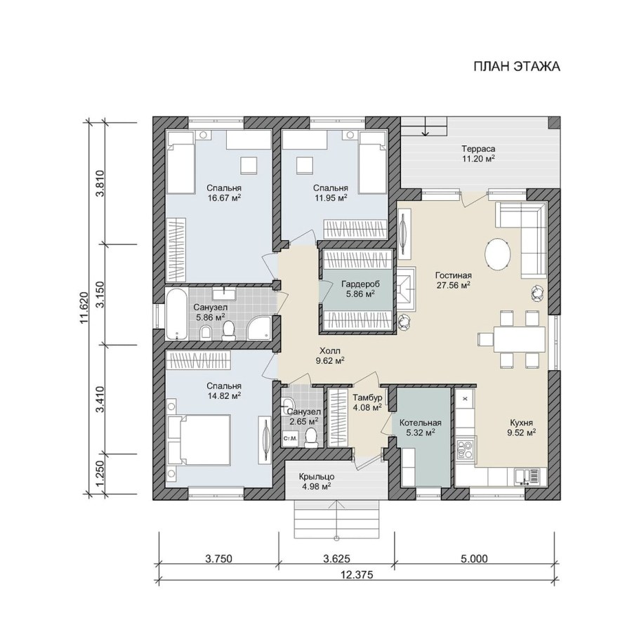 Одноэтажный дом 110 кв м планировка