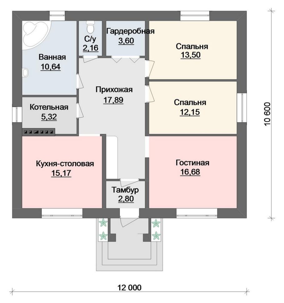 Проект одноэтажного дома с 2 спальнями