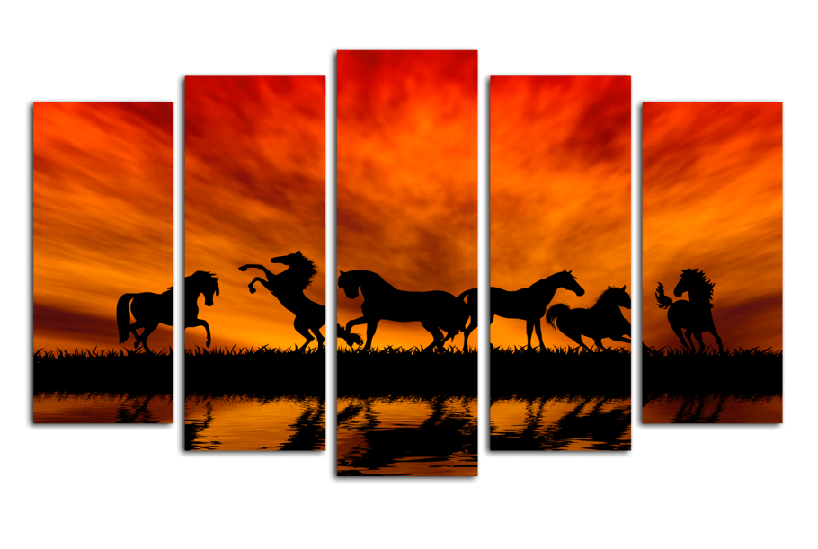 Модульная картина кони в поле