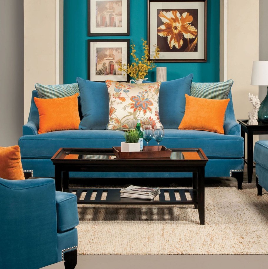 Интерьер в сине оранжевых тонах