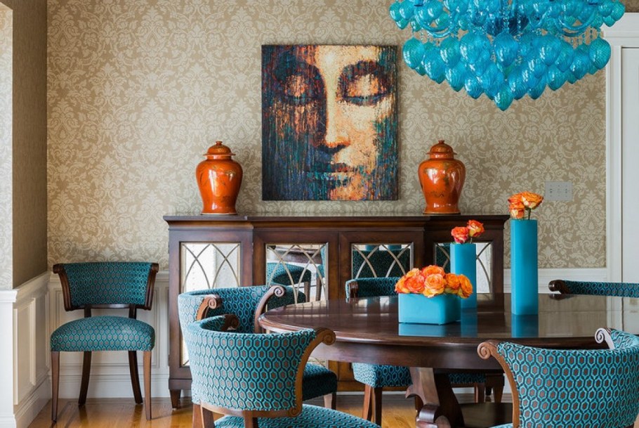 Оранжевый и бирюзовый в интерьере