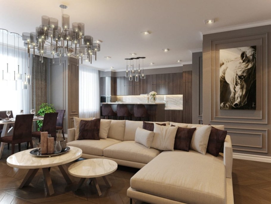 Люстра в гостиную совмещенную с кухней