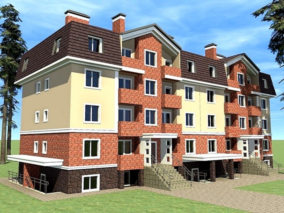 Трехэтажный многоквартирный дом с мансардой