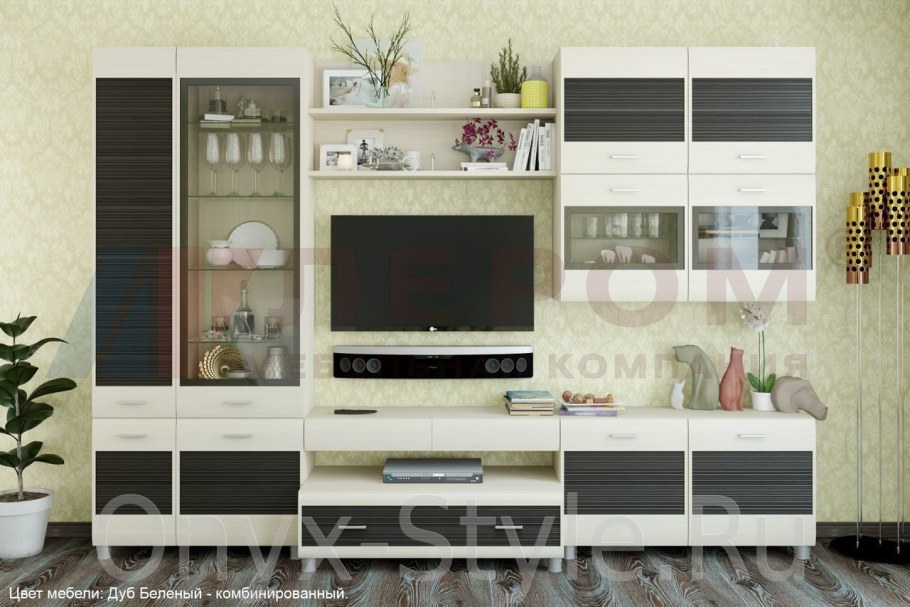 Модульная гостиная Камелия белёный дуб