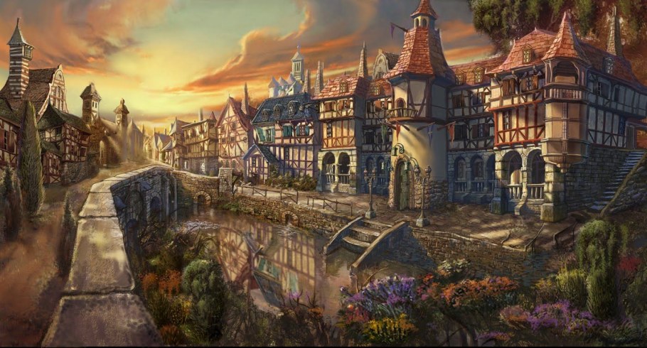 Фэнтезийный средневековый город арт