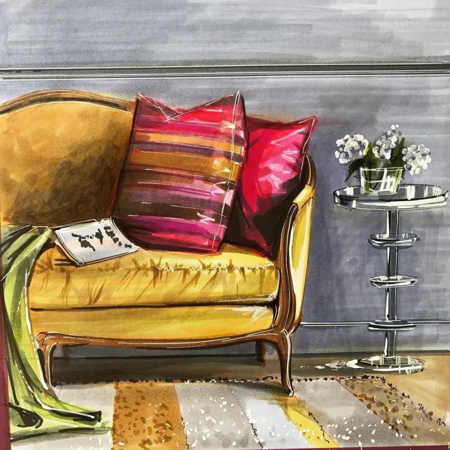 Предметы интерьера акварелью