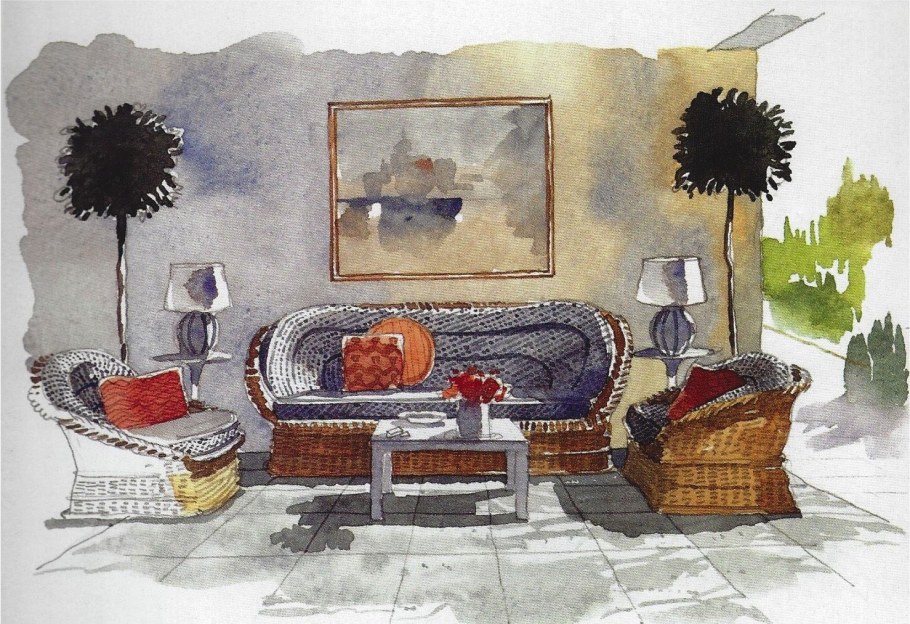 Фрагмент интерьера акварелью