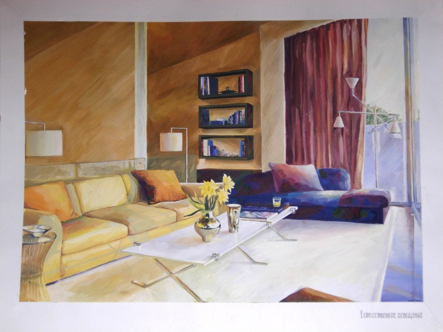 Интерьер гуашью живопись