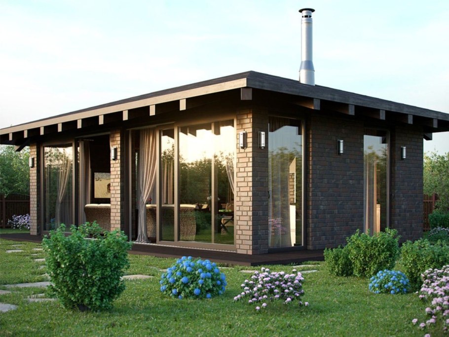 Односкатная кирпичная беседка