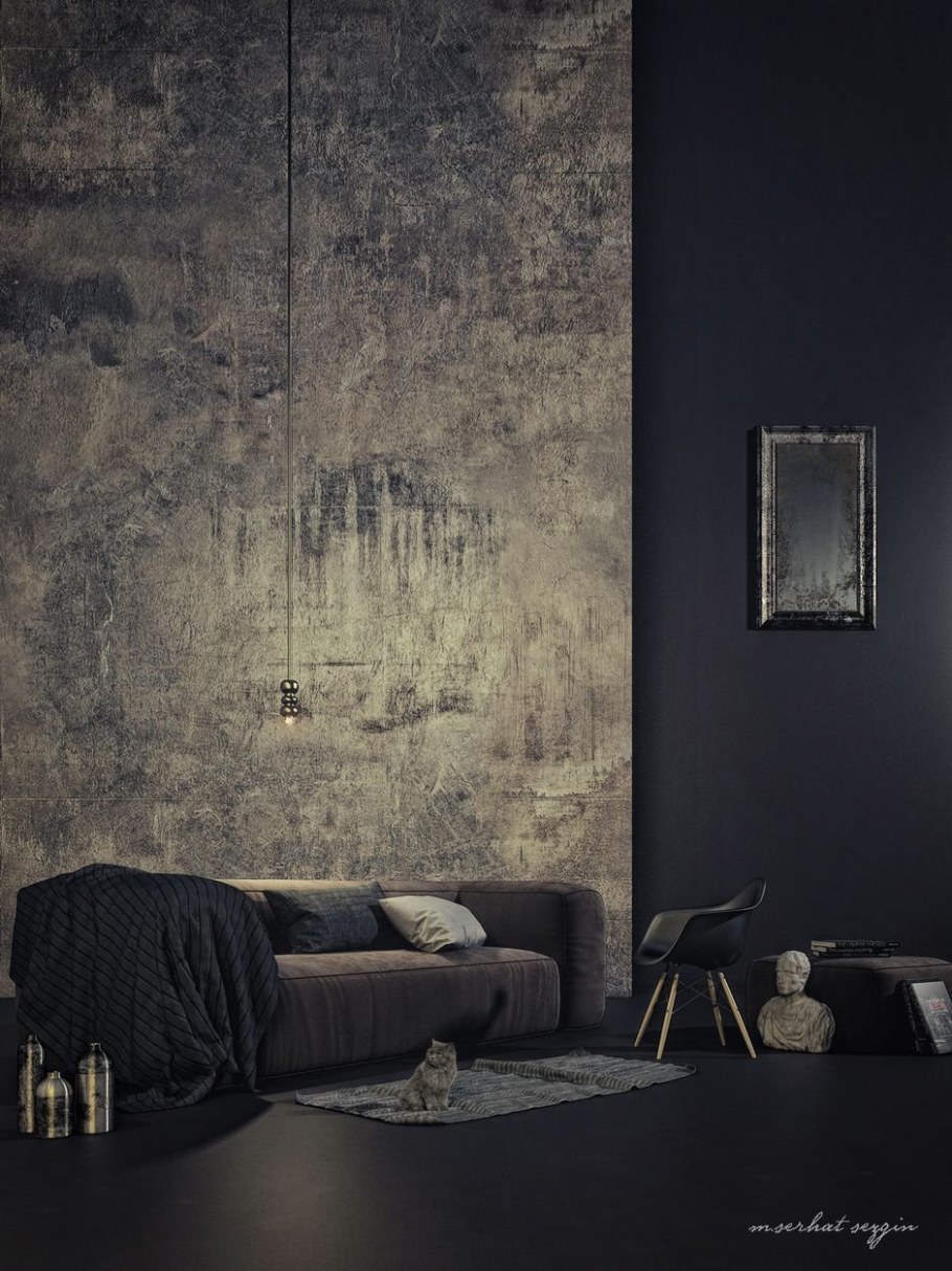 Бетонные стены в интерьере