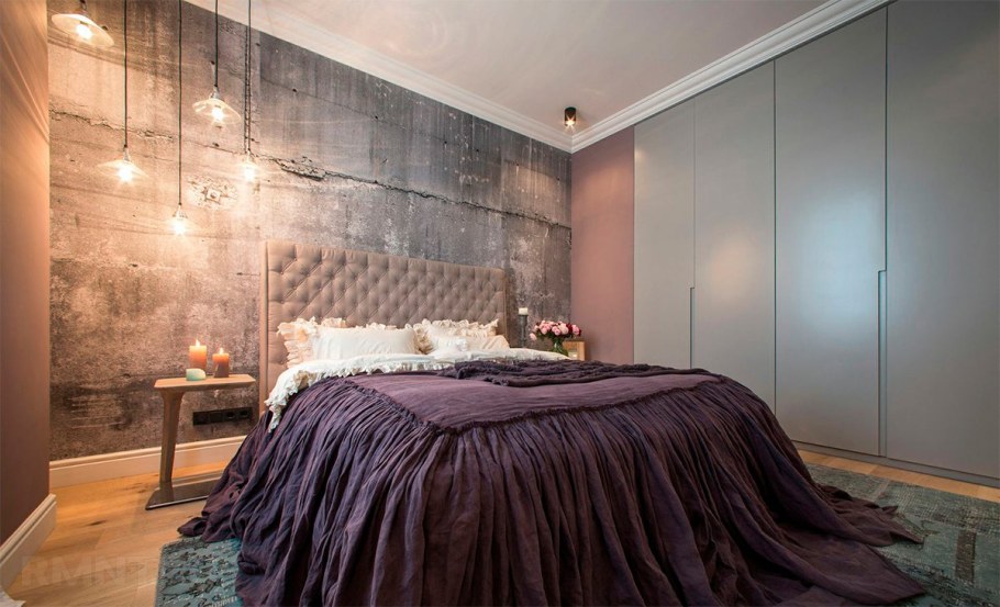 Спальня в стиле лофт с бетоном