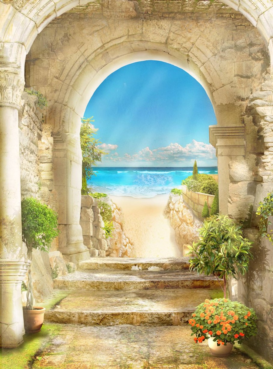 Фреска каменная арка с видом на море