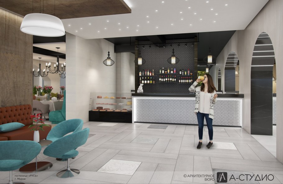 Интерьер 1 этажа гостиницы