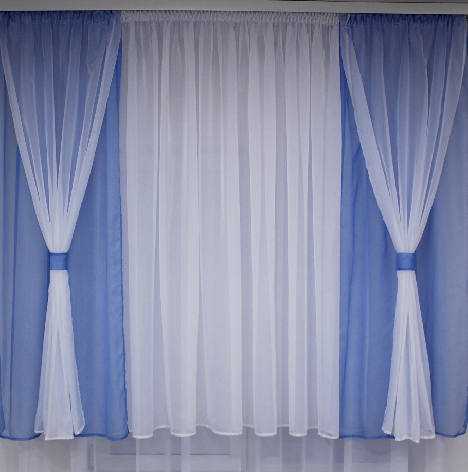 Шторы комбинированные бело голубые