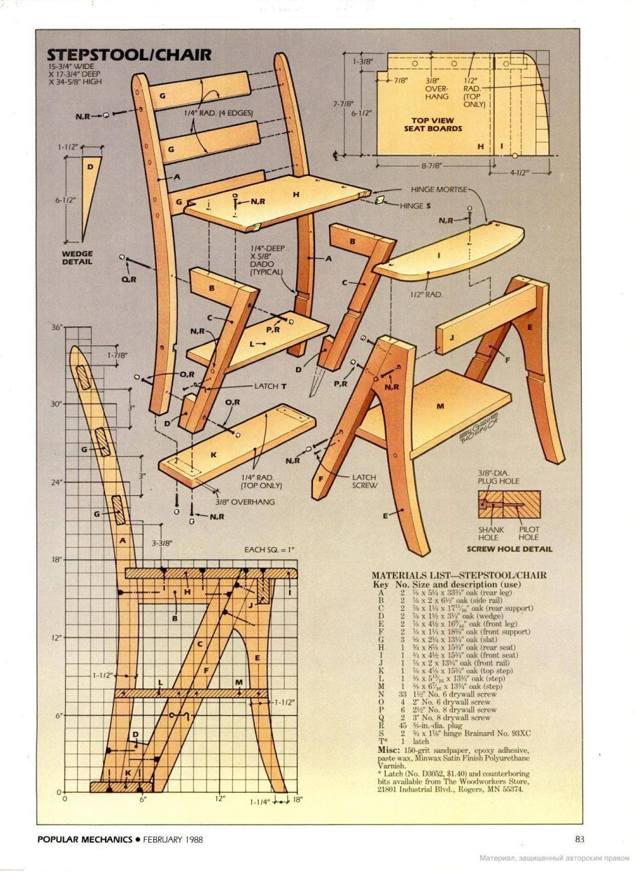 Стул-стремянка трансформер чертеж из фанеры